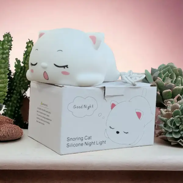 Cat Silicone Touch Night Lamp – USB Rechargeable, 7-Color Changing Light for Kids' Bedroom & Table
