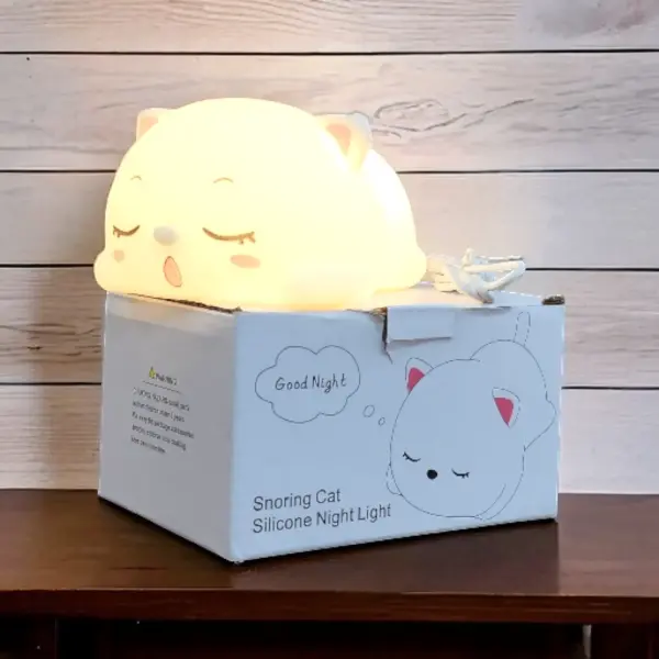 Cat Silicone Touch Night Lamp – USB Rechargeable, 7-Color Changing Light for Kids' Bedroom & Table