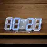 3D LED Digital Clock – Wall & Table Mountable, Auto Brightness Adjustment, Illuminated Alarm Clock (White x White)